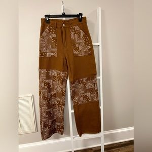 Brown and white bandanna print jeans